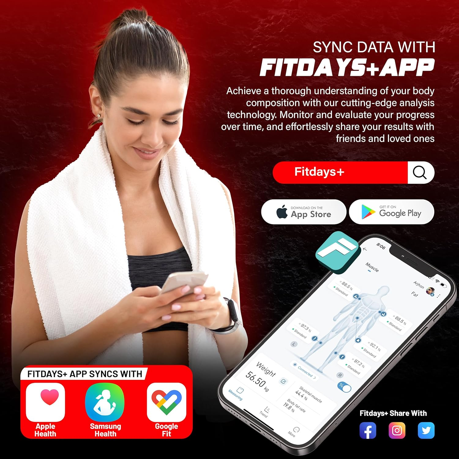 Smart Body Composition Scale with Bluetooth App &ndash; Digital Bathroom Weighing Scale for Weight, Fat, BMI & Muscle &ndash; Body Scanner Analyzer with 29 Metrics, Accurate Smart Fitness Scale image number 3