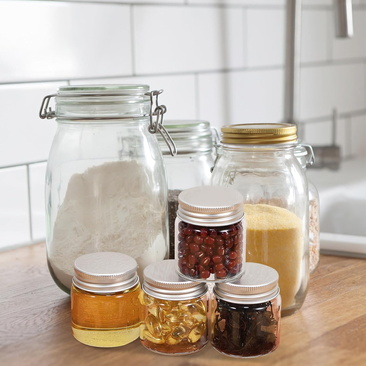 Kichvoe Glass Jars with Lids 20Pcs 50Ml Small Airtight Storage Containers Sealed Glass Jars for Spices Candy Tea Coffee Kitchen Organisation image number 3