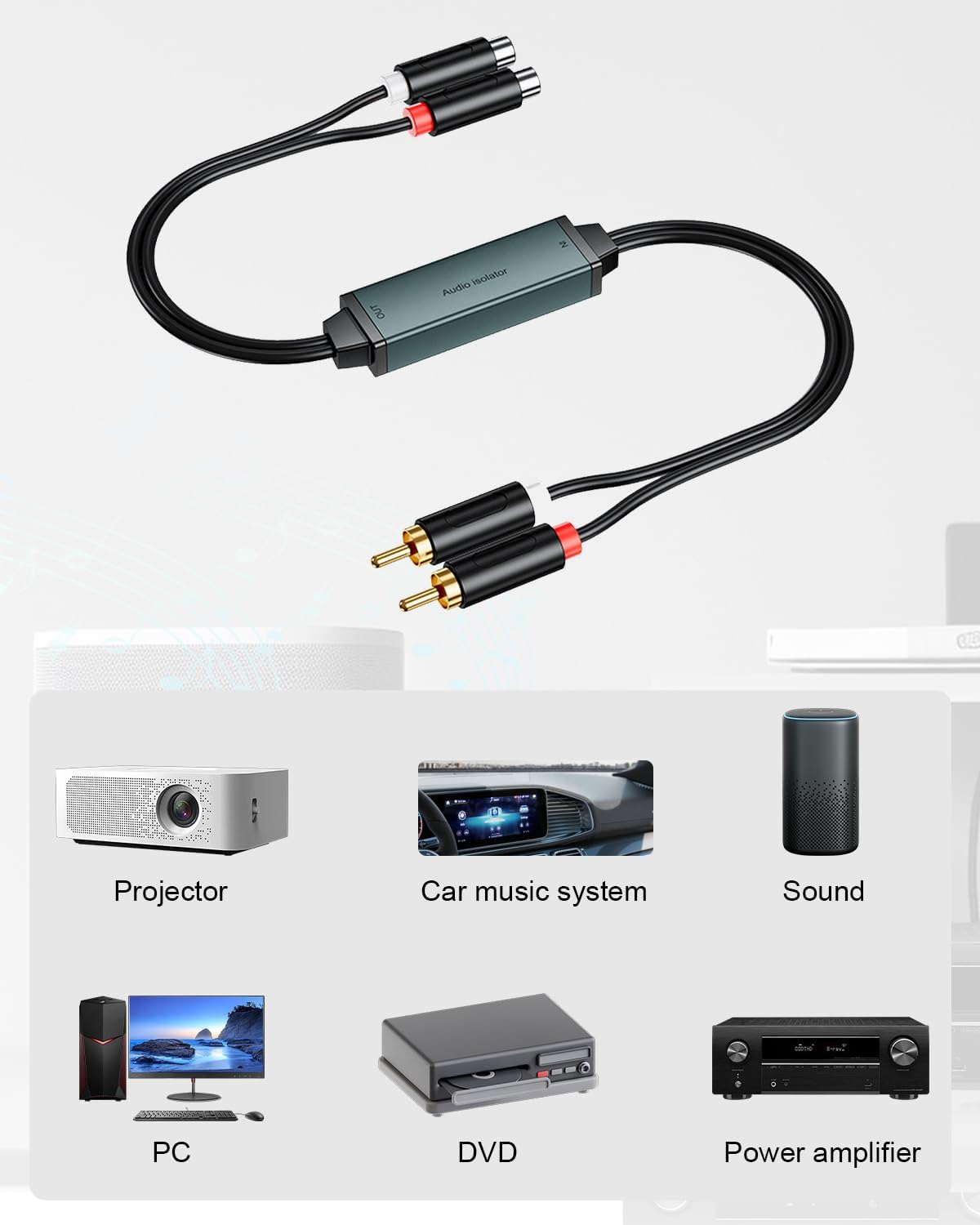 Duttek Ground Loop Isolator RCA, Noise Filter Eliminator with Double RCA Male to Female Audio Cable for Car Audio System/Home Stero System - Plug-And-Play image number 2