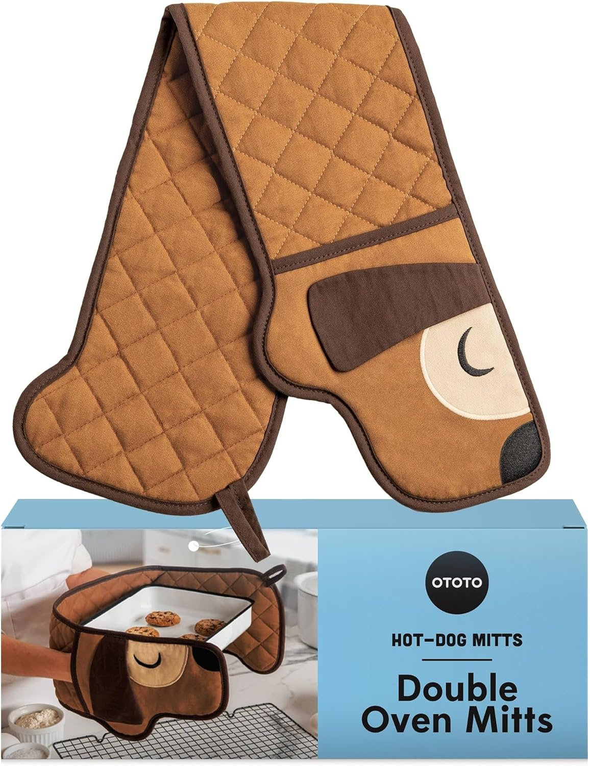 OTOTO Hot-Dog Oven Mitts - Cute Funny Double Mitts, Heat Resistant Kitchen Gadgets, Gifts for Dog Lovers, Dachshund Themed (Brown) image number 5