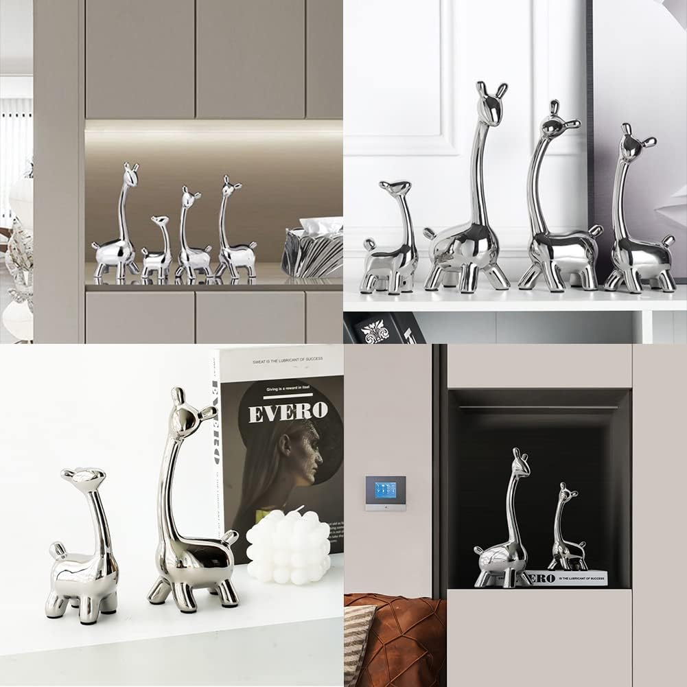 Eoiips Ceramic Giraffe Statue Home Decor, Modern Silver Animals Ornaments Giraffe Figurines Sculptures Living Room Bedroom Shelf TV Cabinet Display (Large) image number 3