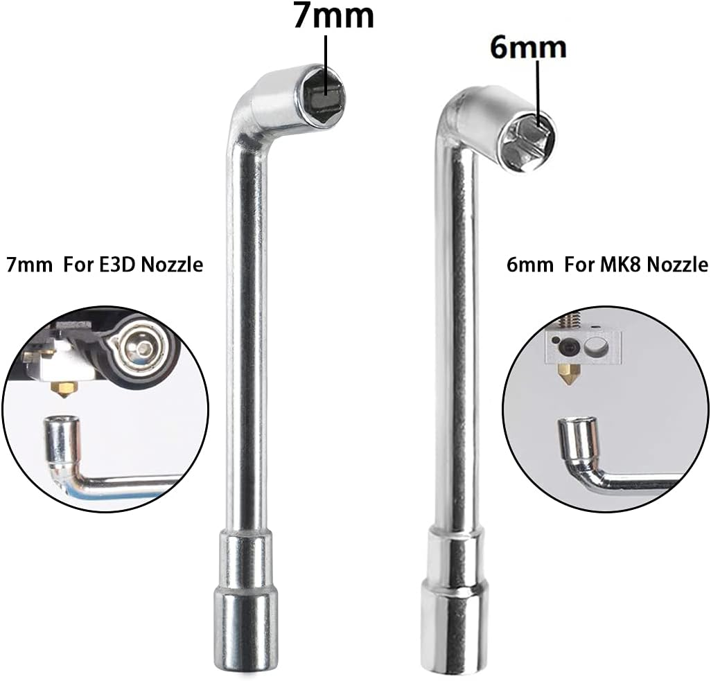 ATNSINC 6Mm 7Mm L-Shaped Hexagonal Wrench Tool for Fixed Mk8 Ender 3 for E3D Brass Nozzle Included Copper Wire Toothbrush 3D Printer Accessories (B)