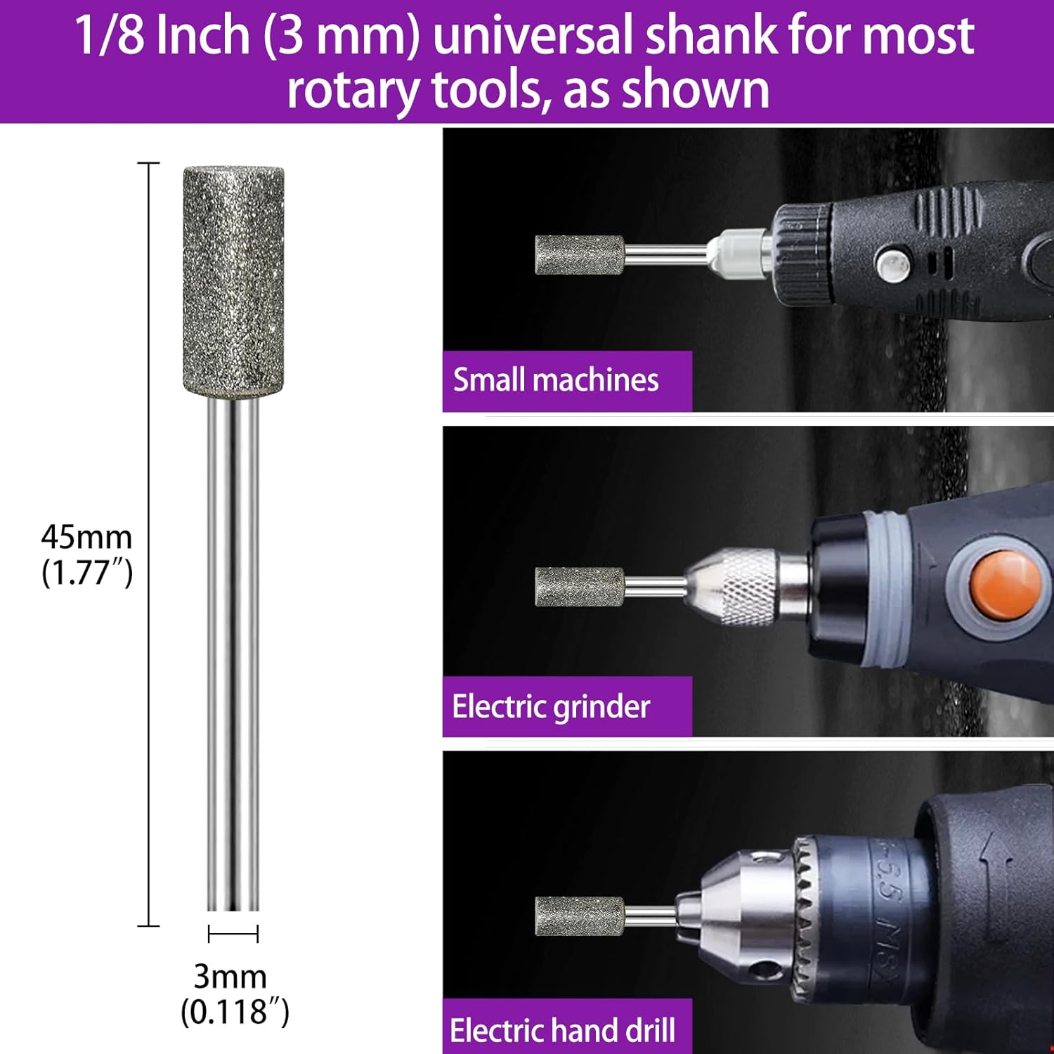 Pack of 12 Diamond Burrs, Diamond Grinding Points, Grain 116, Stone Milling Cutter, Diamond Cutter with 3 Mm Shaft, Fit for Stone, Glass, Ceramic Carving, Grinding, Polishing, Engraving image number 1