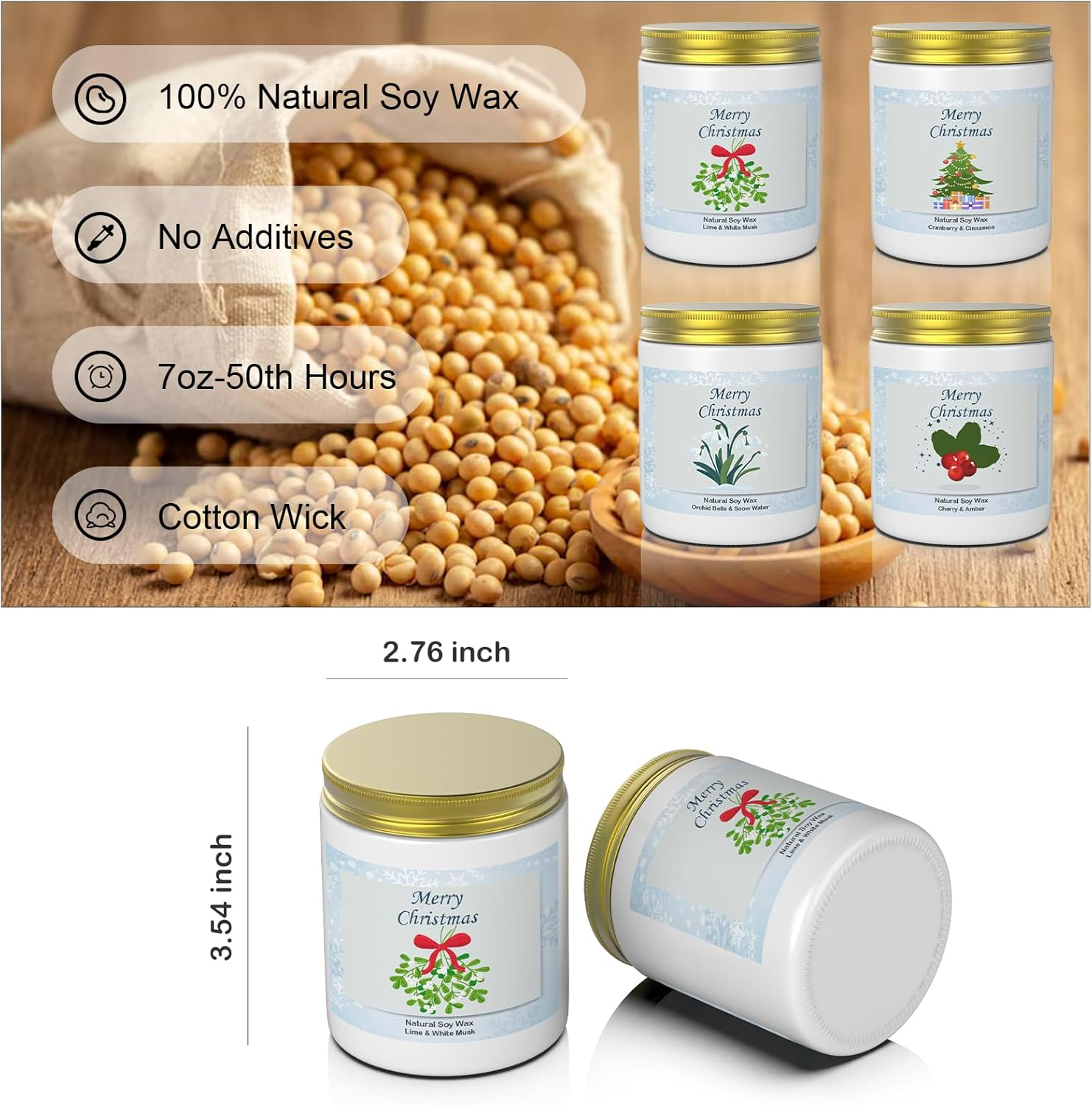 Christmas Candle Gift Set - 4 Pack Soy Wax Candles | Cherry Amber, Cranberry Cinnamon, Lime Musk + Snow Orchid | Home Aromatherapy Holiday Gifts (Christmas Scented Candles Set) image number 2