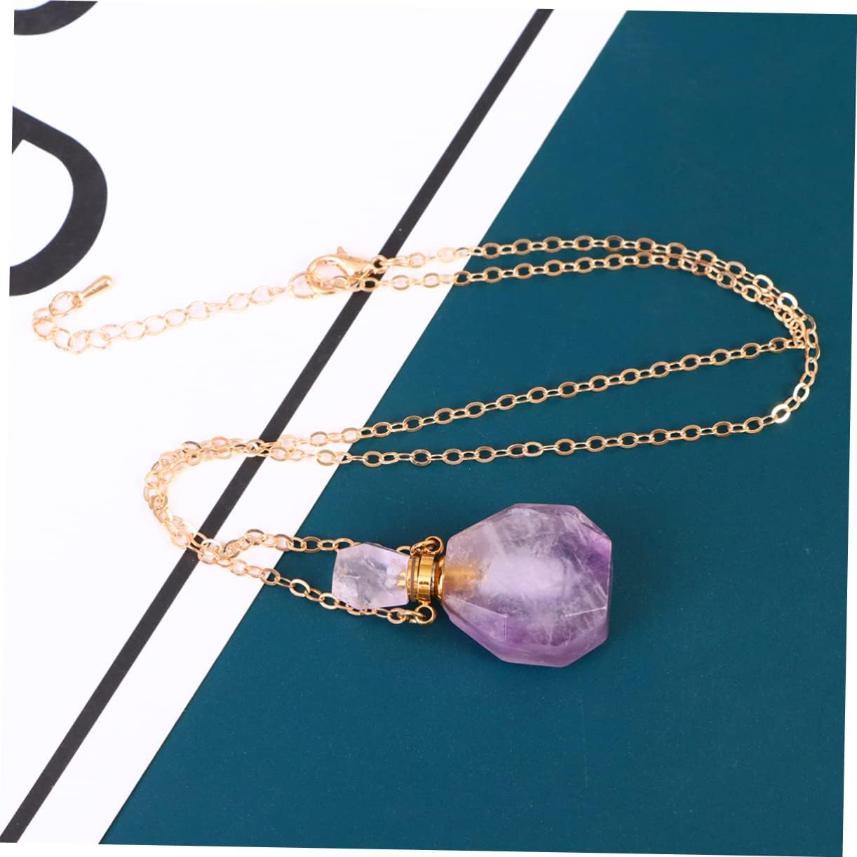 Fluorite Perfume Atomizer Bottle Pendant Travel Bottle Refillable Perfume Container Crystal Decor Necklace Jewelry - Green image number 3