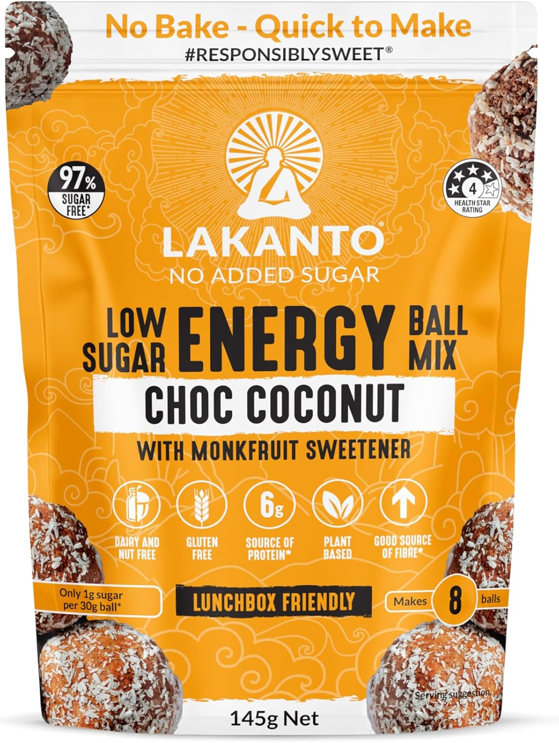 Lakanto Low Sugar Energy Ball Mix Choc Coconut, 145G image number 4
