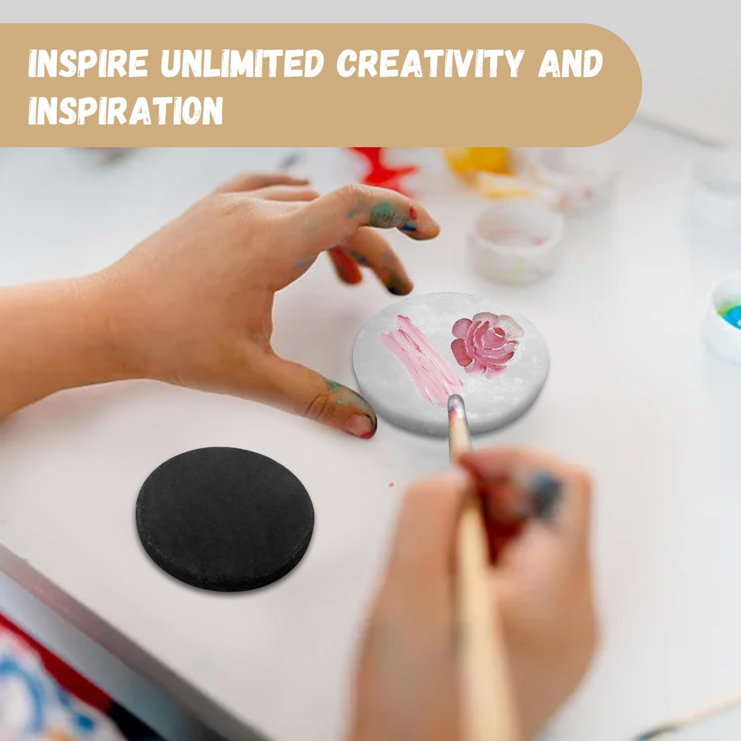 14 Pcs 5Cm Painting Stones, White/Black Thick round Rocks, Rock Painting Kit, Smooth Flat Stones River Stone for Arts, Craft, Painting, DIY and Home Decoration(6Pcs Black/ 8Pcs White) image number 4