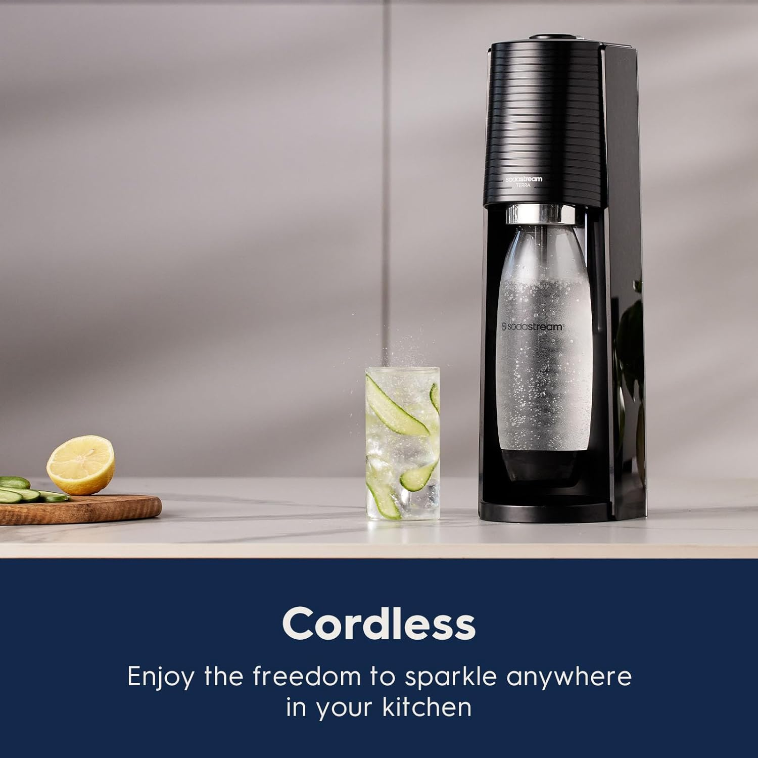 Sodastream - TERRA Misty Blue Sparkling Water Maker & Lime Bubly Drop | Turn Sparkling Water into Your Favourite Drinks | Quick Connect CO2 | Eco-Friendly Reusable Bottle | Stylish Kitchen Appliance image number 3