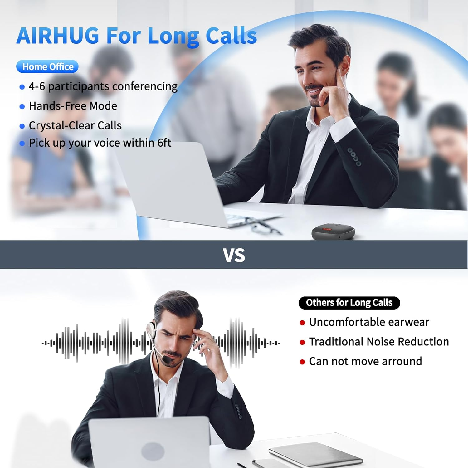 AIRHUG Bluetooth Speakerphone,Conference Speaker with Microphone,360&deg;Voice Pickup,Advanced Noise Reduction,Usb-C Plug & Play,Compatible with Zoom,Ms Team image number 4