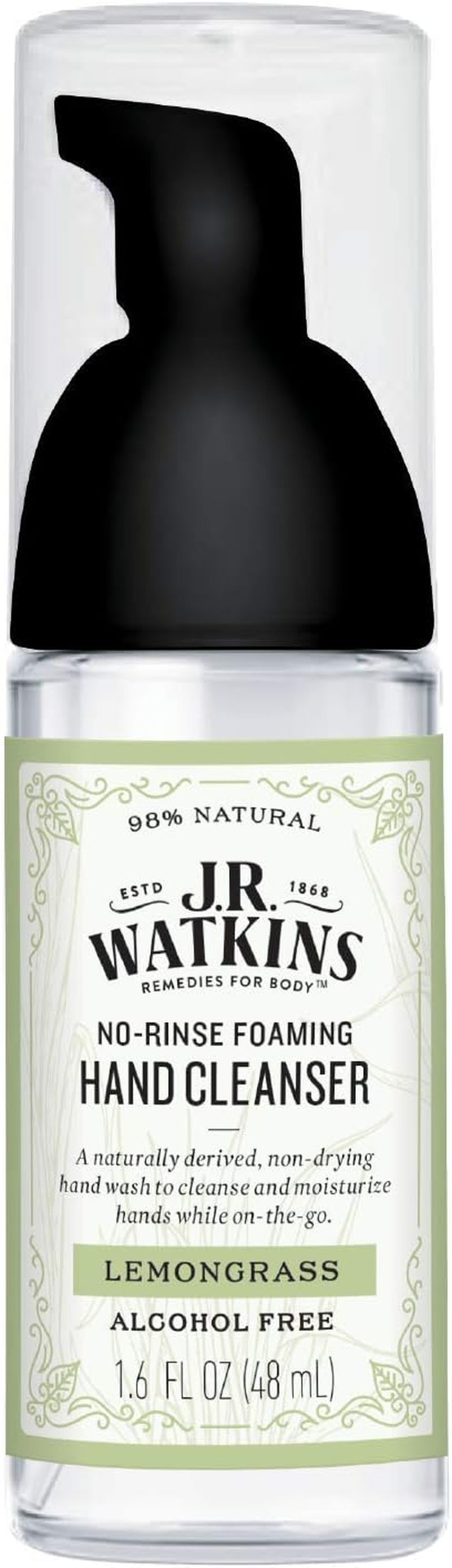 J.R. Watkins No-Rinse Foaming Hand Cleanser &ndash; Hand Soap in Pump Dispenser &ndash; Bathroom & Kitchen Foam Cleaner &ndash; All Natural, Alcohol Free, Lemongrass, 1.6 Fl. Oz., Single image number 5
