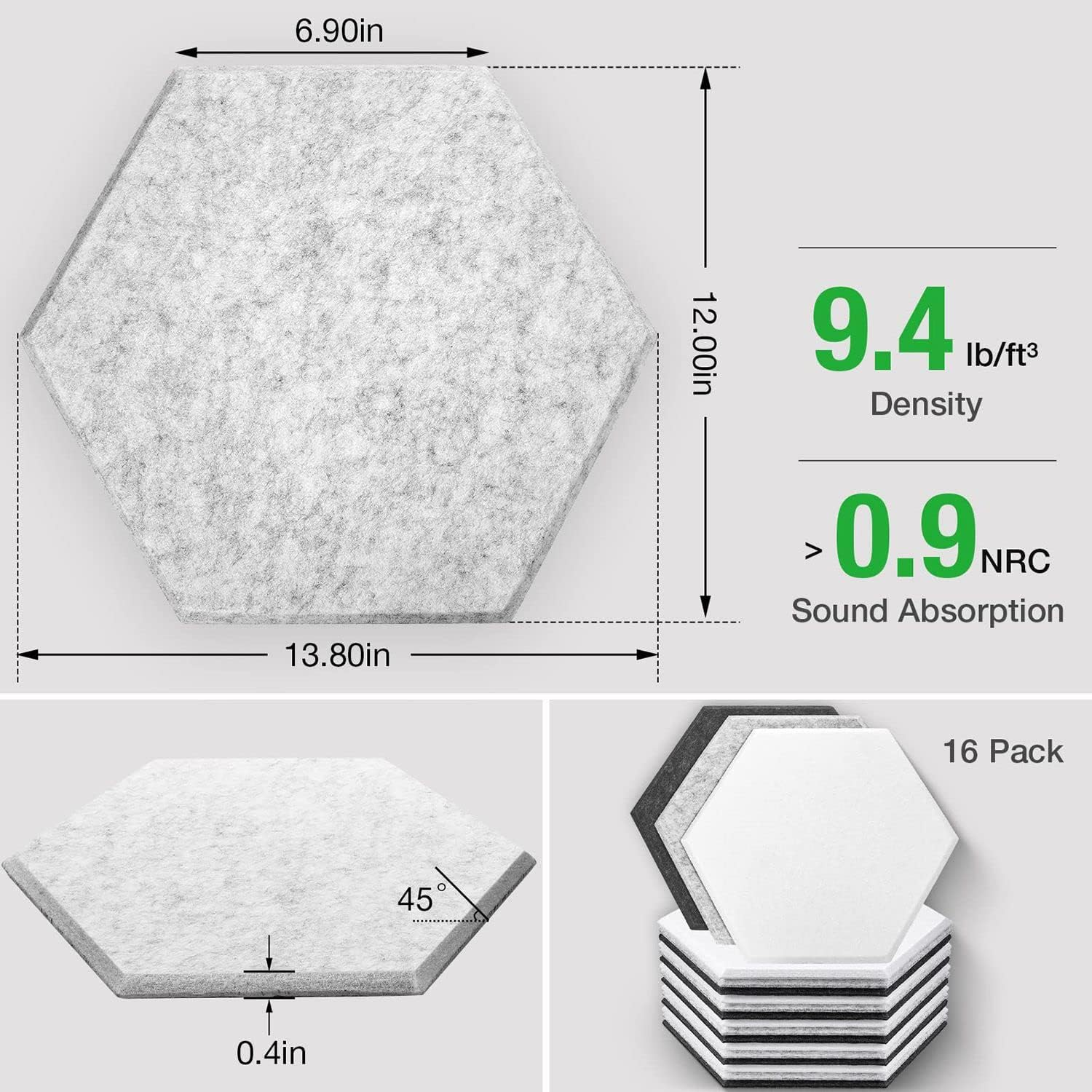 18 Pcs Acoust Insulation Panel Sound Absorbing Acoustic Sound Proof Panels Hexagonal Acoustic Panel for Sound Insulation &Acoustic Treatment image number 3