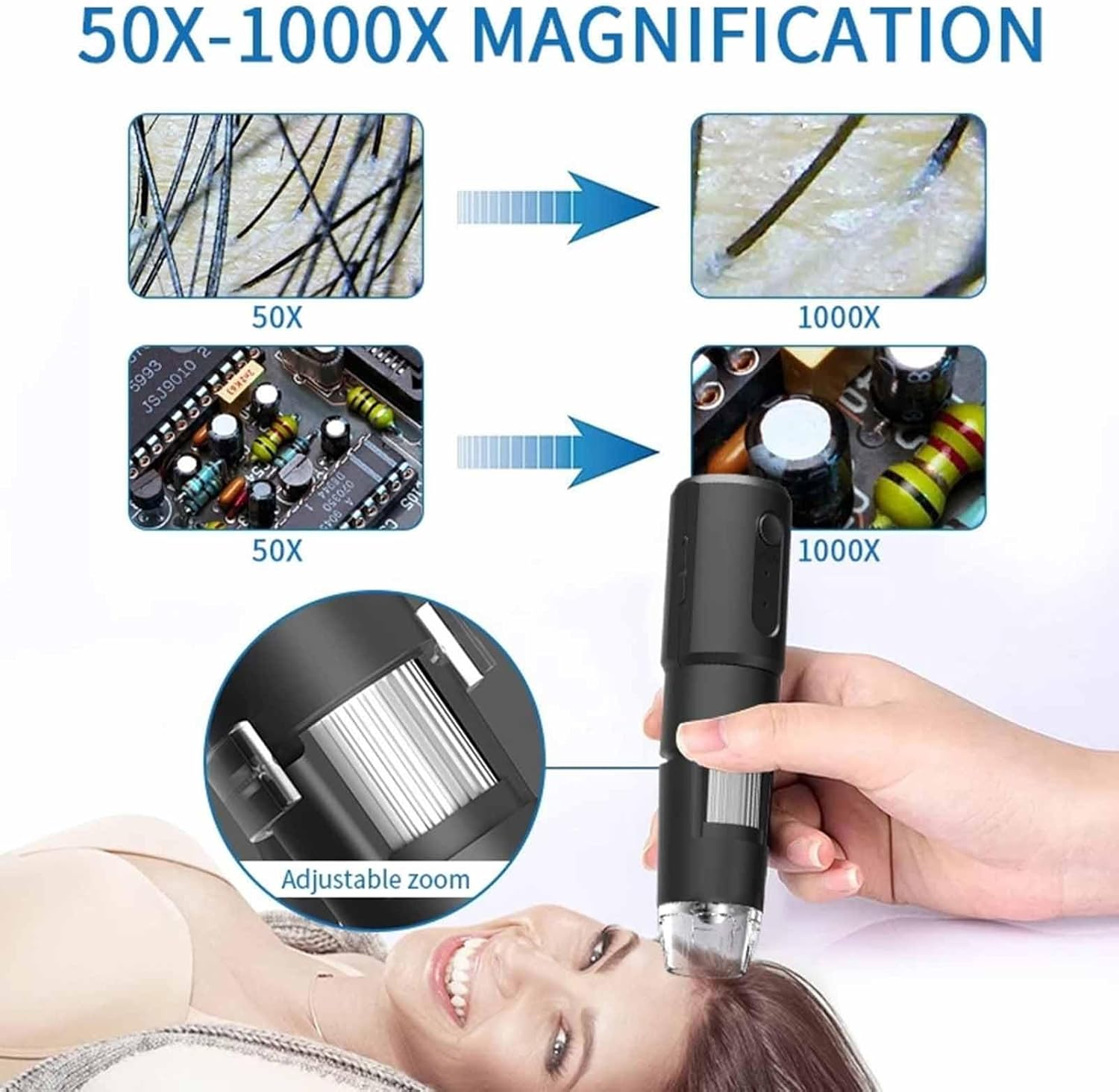 Wireless Digital Microscope, 50X to 1000X Magnification Portable Wifi Handheld Digital Microscope with 8 Leds, Compatible with Android 4.4, Ios 9.0, 7 8 10, OS X 10.8 or Higher image number 5