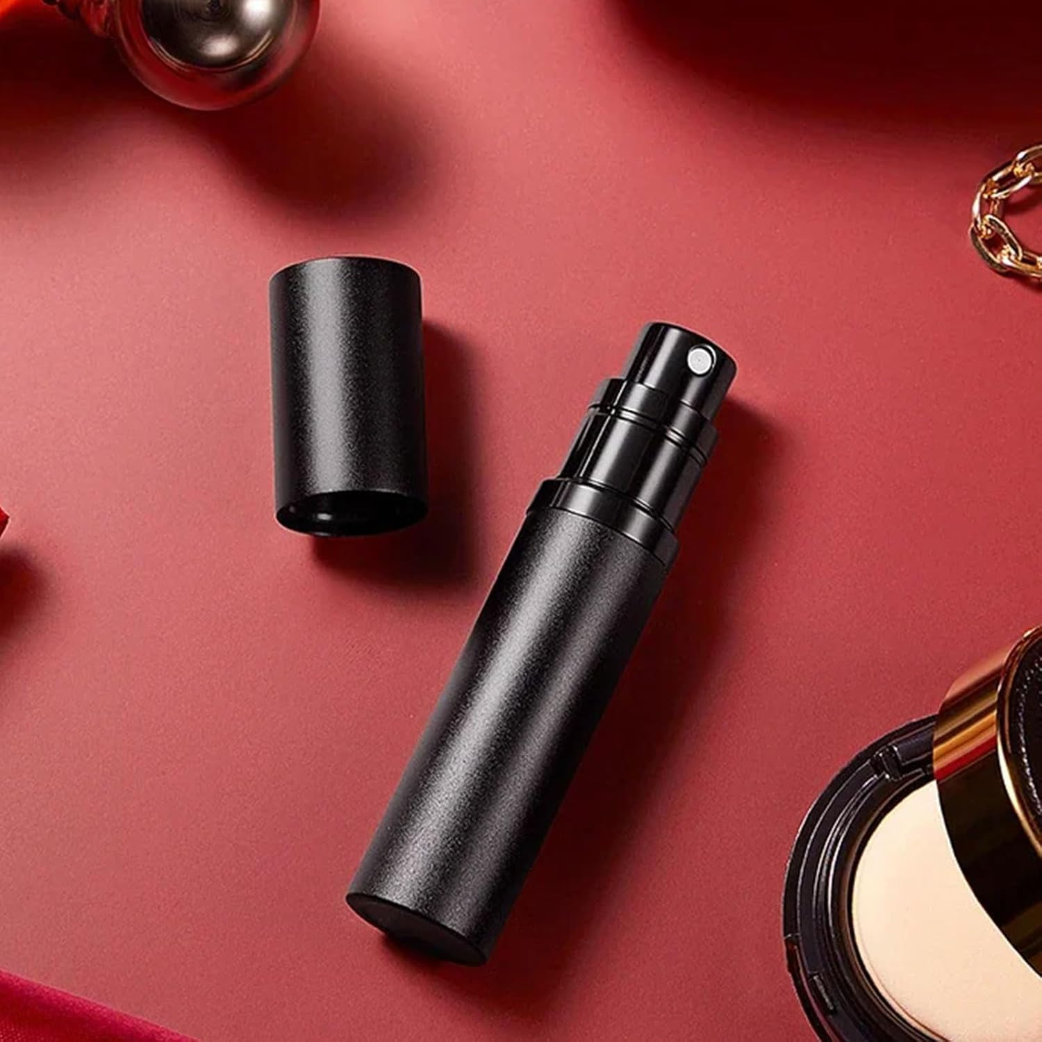 CTOUUGRS Perfume Atomizer Bottle 5ML 2 Packs Refillable Travel Perfume Bottle Leak Proof Mini Portable with Electroplated Aluminum Nozzle Fine Mist Spray for Men Women Purse Pocket Black image number 4