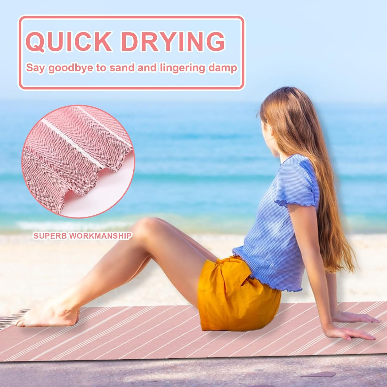 Turkish Beach Towels Quick Dry - Bath Pool Swim Towel, Sand Free Big Blanket for Adults, Travel Essentials & Cruise Accessories, Lightweight & Absorbent, Perfect for Vacation, Summer Must Have （Pink） image number 6