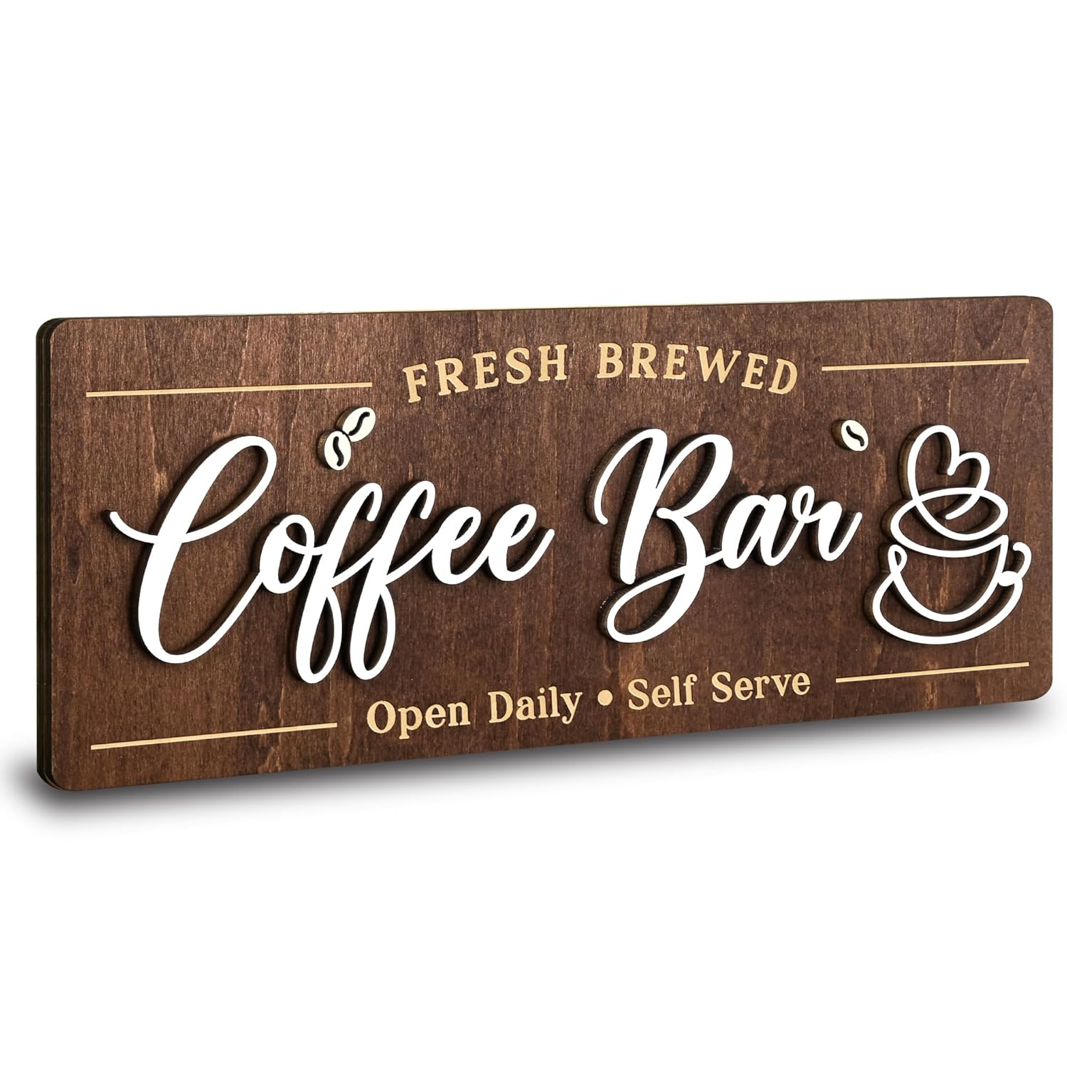 Woodamore Coffee Bar Signs for Wall Decor - Vintage Coffee Accessories for Cafe Station Signs Decorations, Small Farmhouse Cafe Sign for Home Decor Kitchen, Countertop
