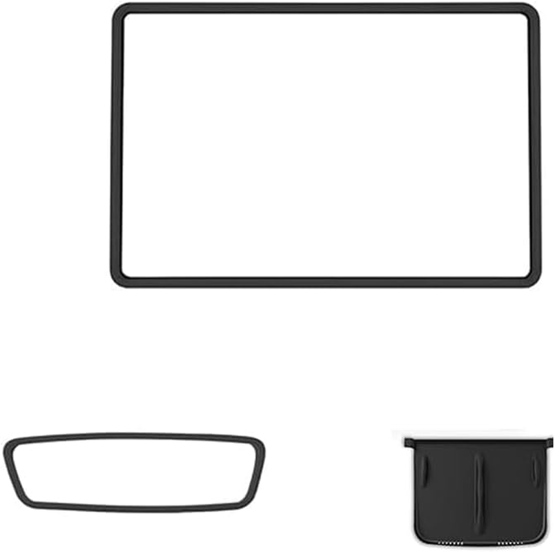 3 Pcs Center Console Screen Edge and Rearview Mirror Silicone Frame,For Tesla Model 3 Model Y (2019-2024), with Ultra-Thin Charge Mat,(Black) image number 6