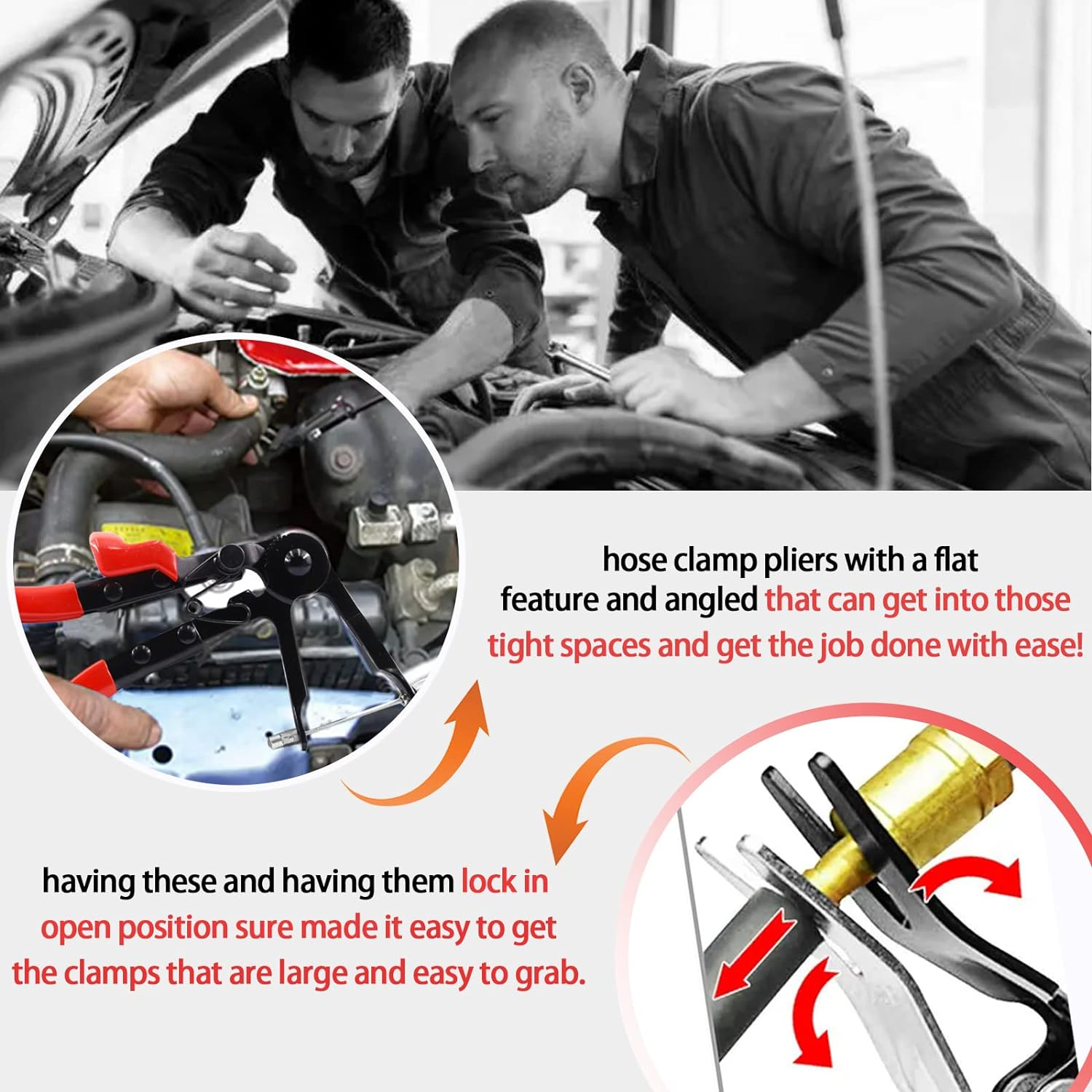 Swpeet 9Pcs Red Long Reach Flexible Wire Spring Hose Clamp Pliers Remover Assortment Kit, Clic R Type Angled Swivel Jaw and Flat Band Pliers for Automotive Radiator Heater and Water Hose image number 4