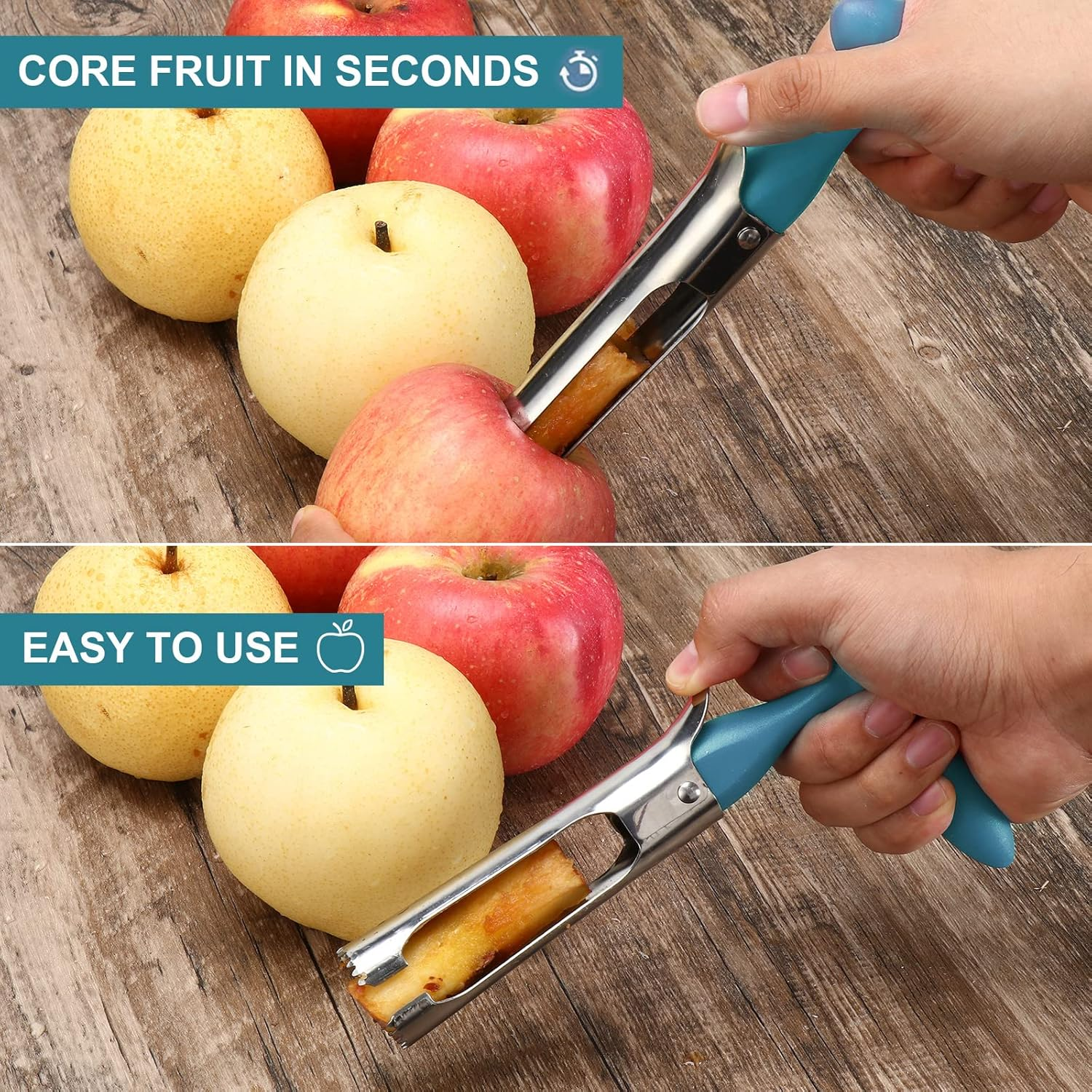 SCHVUBENR Premium Apple Corer Tool - Easy to Use and Clean - Sturdy Apple Remover with Sharp Serrated Tips - Stainless Steel Corers for Apple and Pear - Core Fruits with Ease (Blue) image number 6