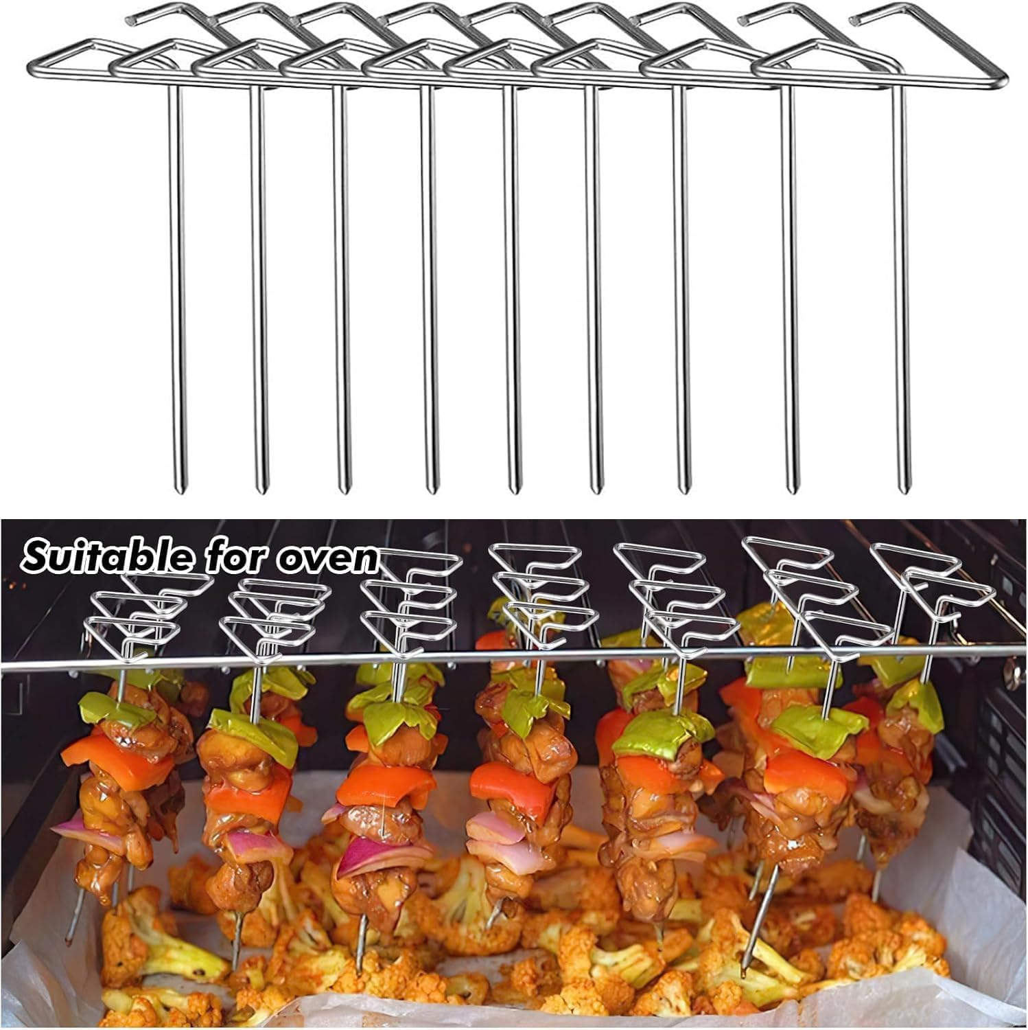 Walquicks 20 Pcs Air Fryer Chicken Stainless Steel Skewers, Skewers Vertical Stainless Steel Skewers Sticks, Reusable Metal Meat Skewers Household Air Fryer Skewers for Meat Reusable BBQ Sticks image number 6