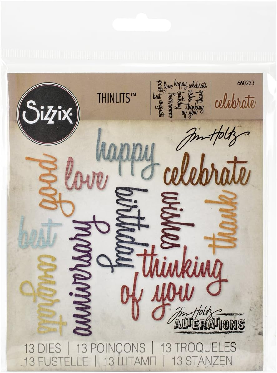 Sizzix SIZ660223 Tholtz Thinlits Die Celebration Words Scrpt Tholtz Thinlits Die image number 2