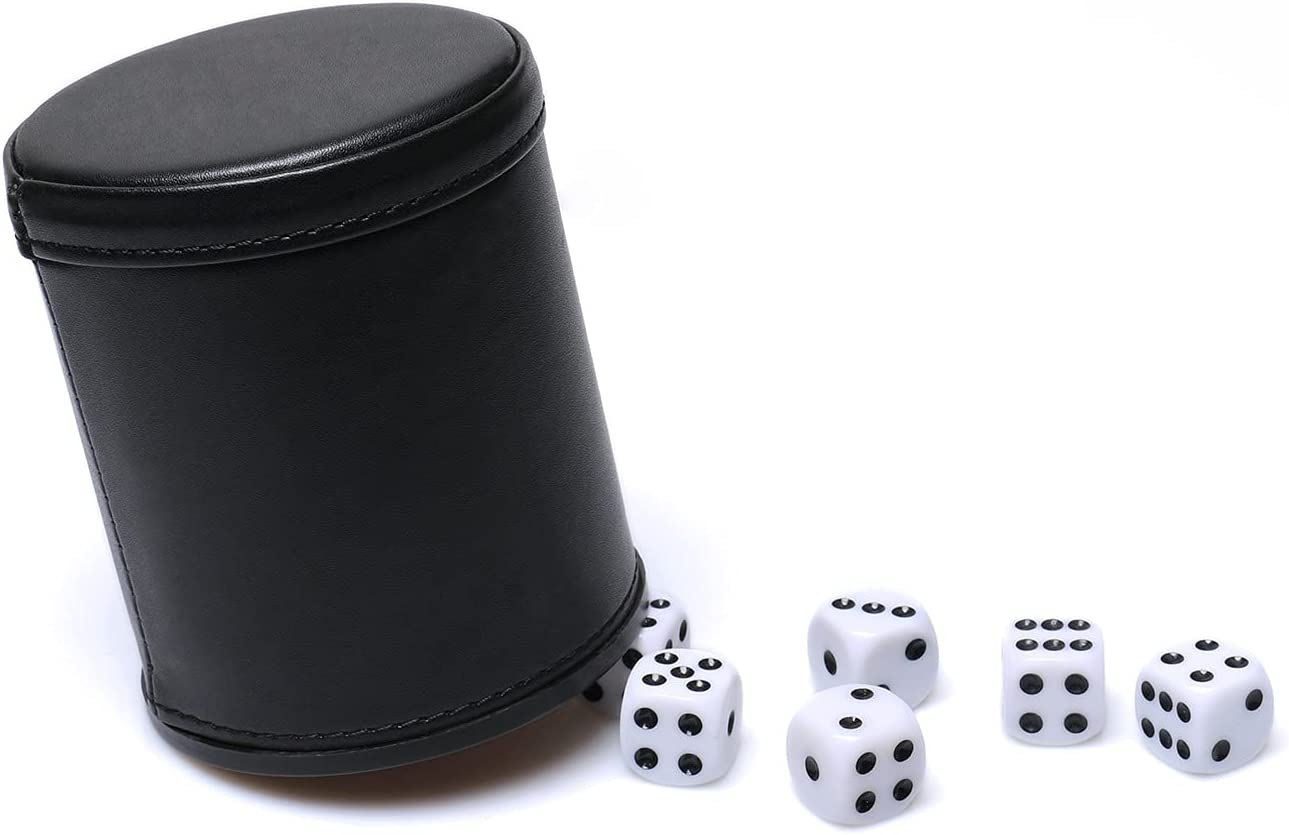 Felt Lined Pu Leather Dice Cup Set with 6 Dot Dices (Black, Pack of 1) image number 5