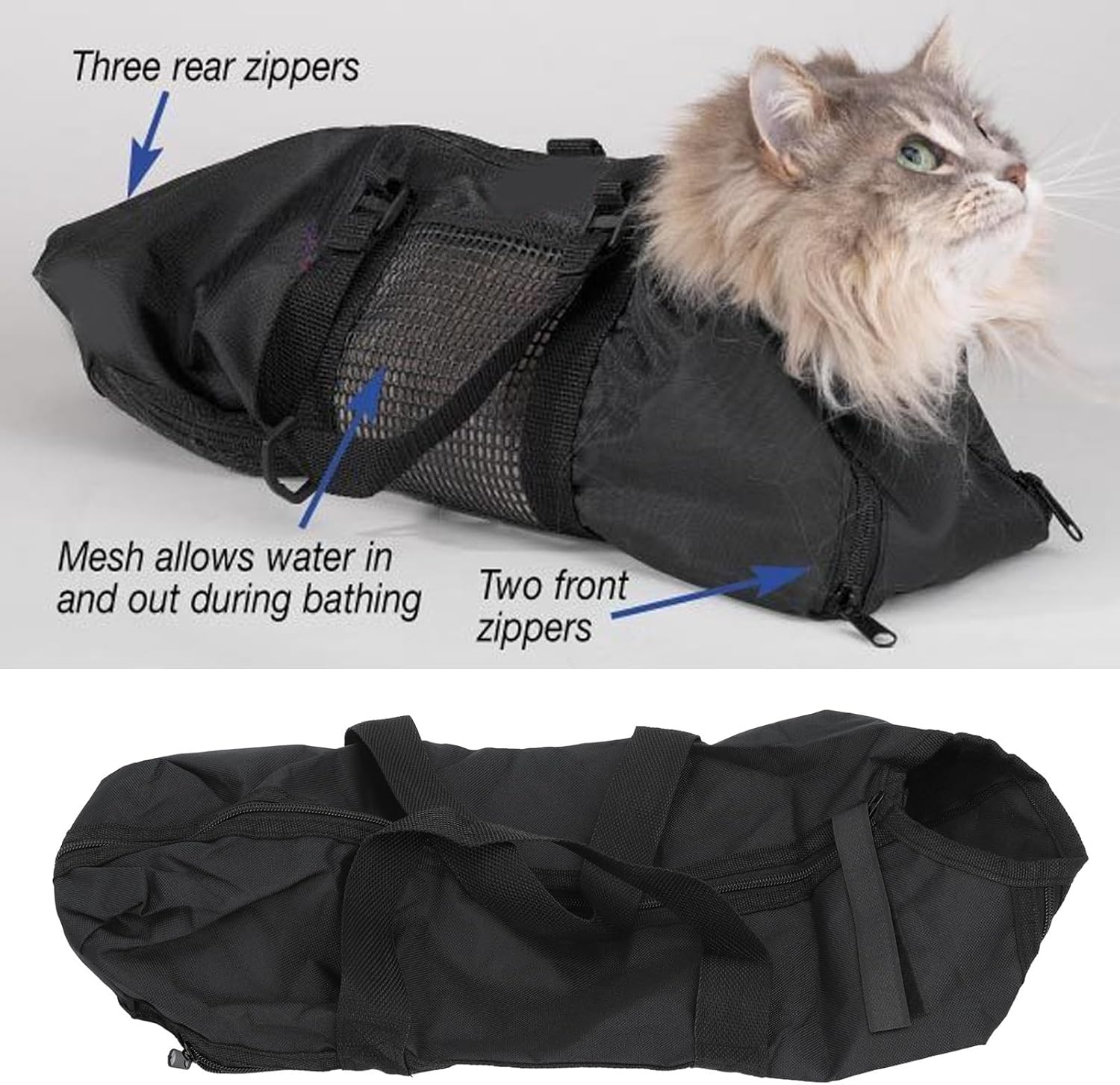 Cat Grooming Bag, Comfortable and Safe Cat Bathing Bag with Easy Access for Nail Trimming and Cleaning, Sturdy Oxford Cloth Cat Restraint Bag (Black) with Multifunctional Use image number 1