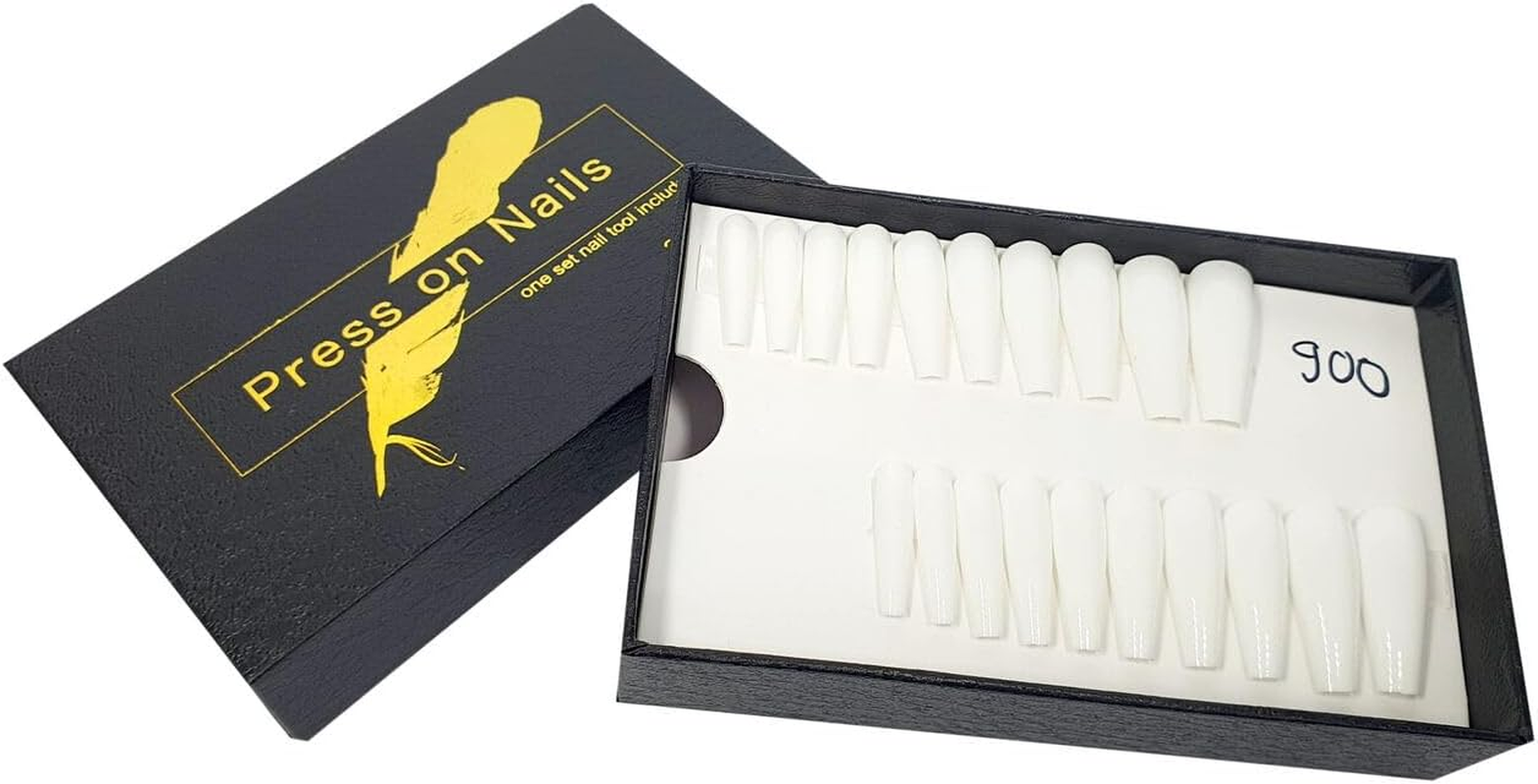 Press on Nails Fake Long Coffin Nail Tips White Gloss 20 Pcs image number 4