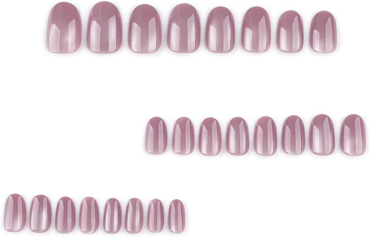 24 PCS Glitter Cat Eyes Press on Nails,Oval False Nails Glossy Short Fake Nails Full Cover Stick on Nails for Women and Girls image number 1