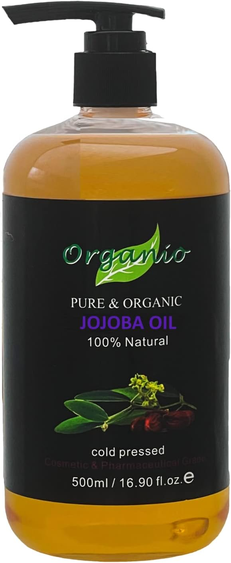 Organio JOJOBA OIL 100% PURE ORGANIC COLD PRESSED VIRGIN OIL SKINCARE 100ML 200ML 300ML (With Pump Included, 500Ml), Golden, 500 Ml (Pack of 1) image number 5
