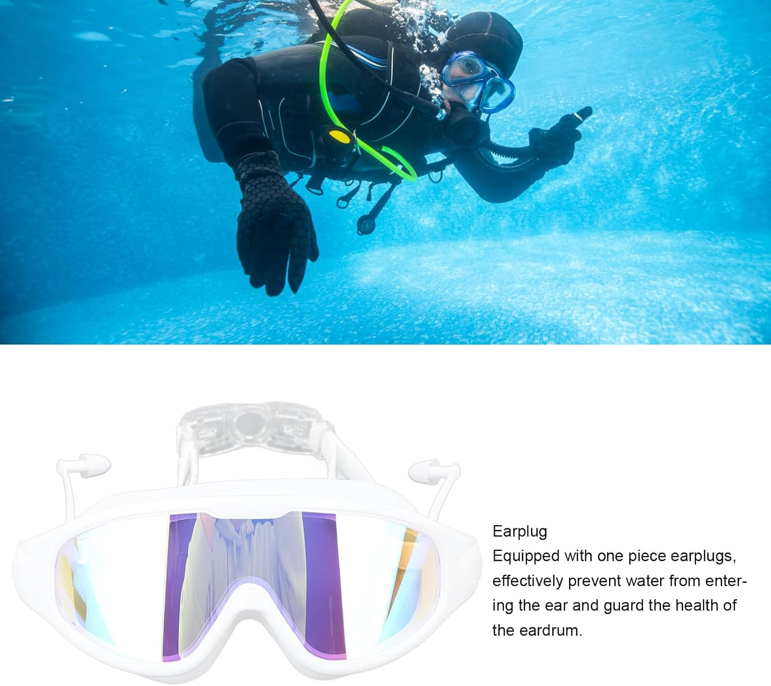 Swimming Goggles, Diving Glasses Dancing Glasses Waterproof PC and Silicone Lightweight Water Sports (White) image number 4