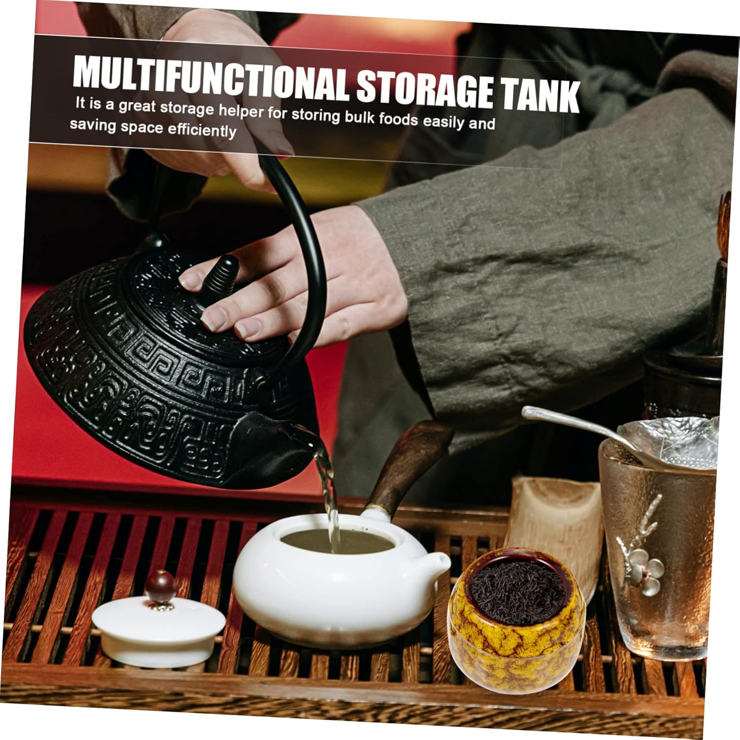 FELTECHELECTR Loose Tea Leaf Storage Jar Vintage Ceramic Canister for Tea Dried Fruits and Snacks Airtight Jar Tassel Lid for Home Kitchen Storage