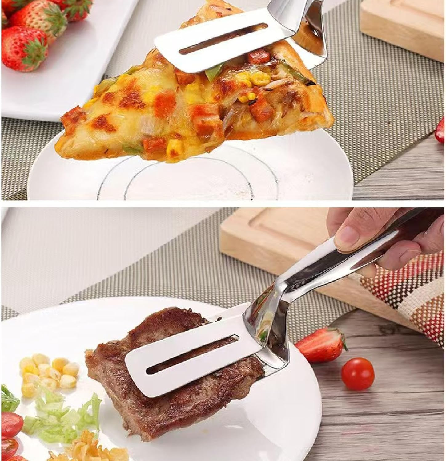 304 Stainless Steel Double Sided Steak Clamp, Cooking Clamp, Flip Scraper Clamp, Suitable for Steak, Bread, Burger, Barbecue, Pizza, Steak Tongs, Barbecue Tongs image number 1
