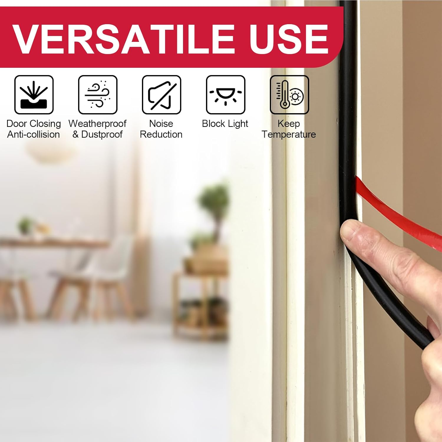 【New Upgrade】 Silicone Door Weather Stripping Door Seal Strip, 19.7 Feet Self-Adhesive D-Shape Door Insulation Strip for Door Frame& Window image number 4