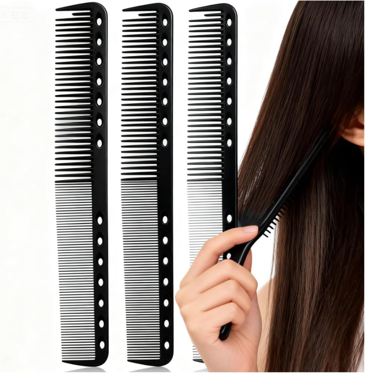 CKONXE 3 Pack Black Professional Carbon Fibre Hair Cutting Combs, 18 Cm, for Hair Stylist Heat Resistant Carbon Fiber Salon Hairdressing Comb - Fine Cutting Comb for Men & Women image number 4