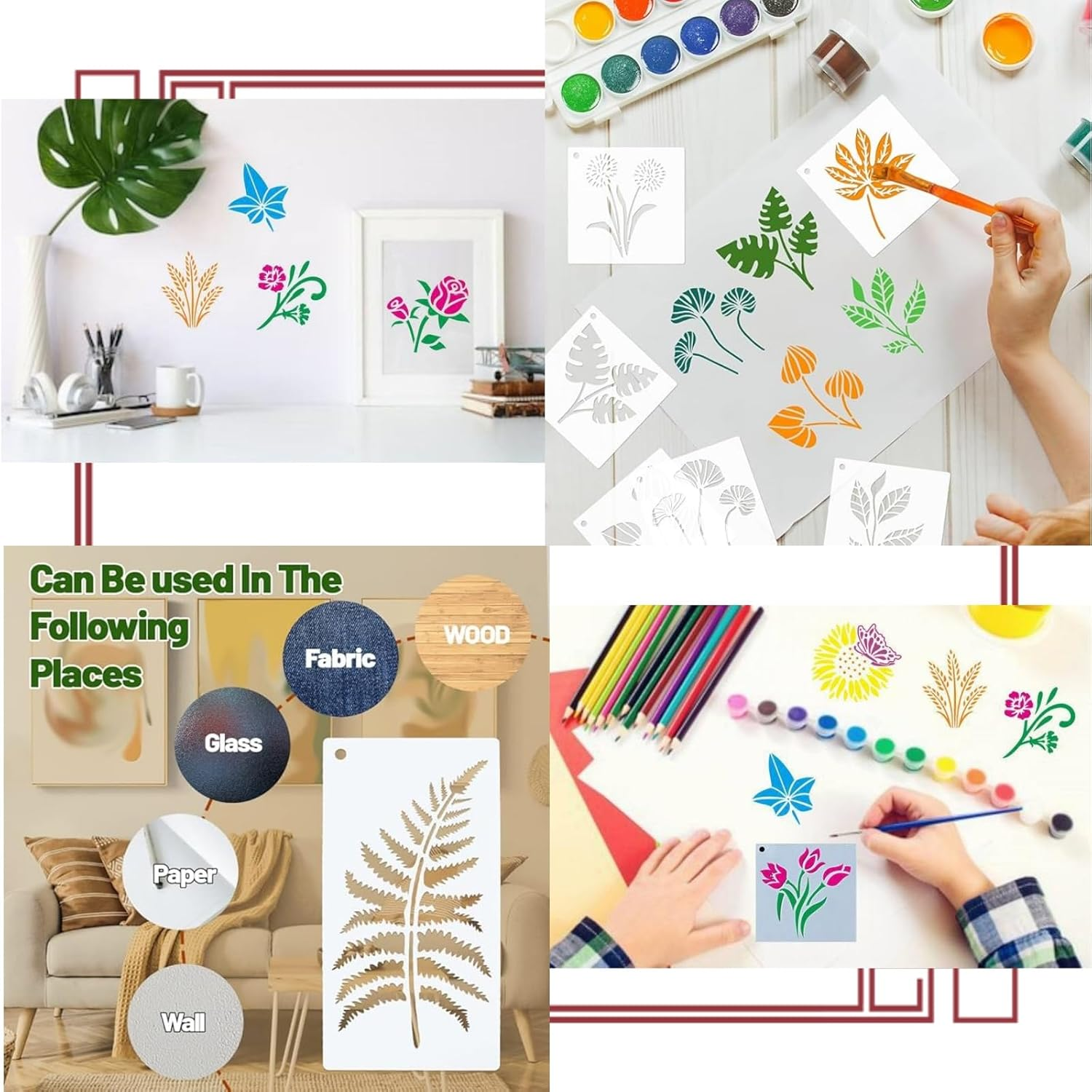 RJDJDLXM 20 Pieces Stencils for Painting,Reusable Drawing Stencils, Craft Stencils for Painting on Wood Scrapbook Wall Art，Tropical Leaves Templates Hollow Design(White) image number 4