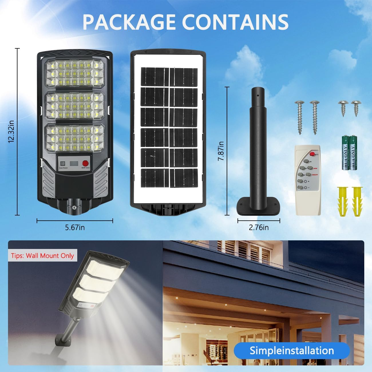 Solar Lights Outdoor Waterproof, 8500K Solar Street Lights Outdoor, LED Dusk to Dawn Solar Flood Light with Motion Sensor and Remote Control, Solar Security Lights for Parking Driveway Lot 2-Pack image number 6