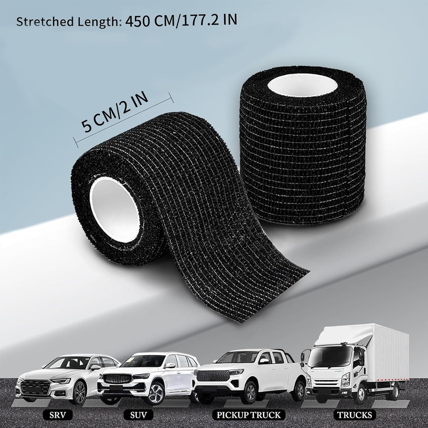 2 Rolls Steering Wheel Cover Tape, Universal Non-Slip Sweat Absorbent Wrap for Cars & Trucks, Breathable Elastic Tape for O/D-Shaped Steering Wheels (35.6-45.7 CM Diameter), Black image number 1