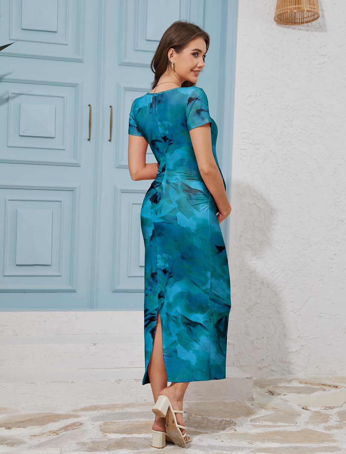 Women'S Square Neck Maternity Bodycon Maxi Pregnancy Dresses image number 2