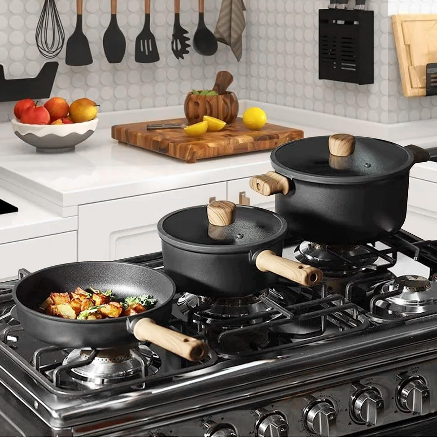 16 Pcs Pots and Pans Set Non Stick, Kitchen Nonstick Cooking Cookware Sets, Induction Cookware Set, Premium Pots and Pans with Cooking Set for All Stove Tops, PFAS and PFOA Free (16 Pcs)