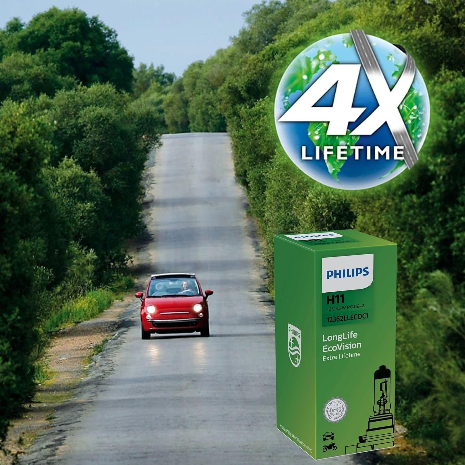 Philips 12V 55W H11 Long Life Ecovision Car Headlight Bulb image number 4