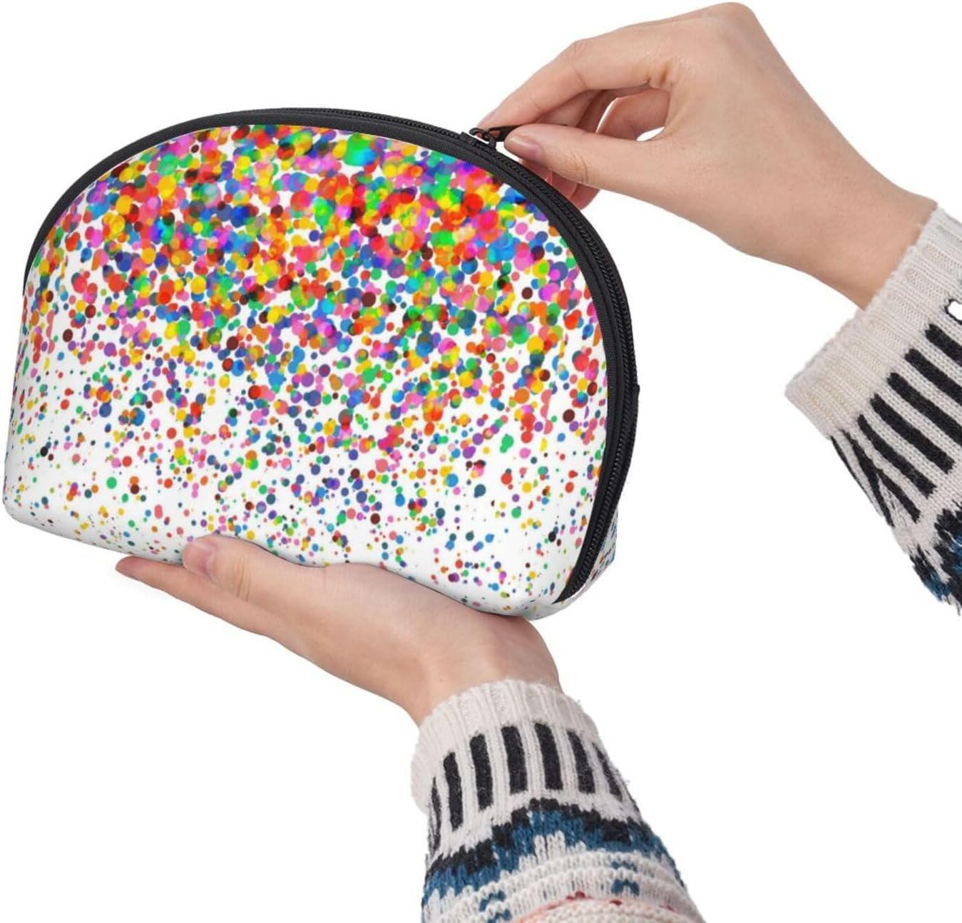 Cozimangoe Coin Pouch Makeup Bags Set, 2 Piece Shell Shape Cosmetic Bag with Pockets for Daily Travel Handbag Lipstick Keys Toiletry, Personalized Colored Dots Art Printed image number 2