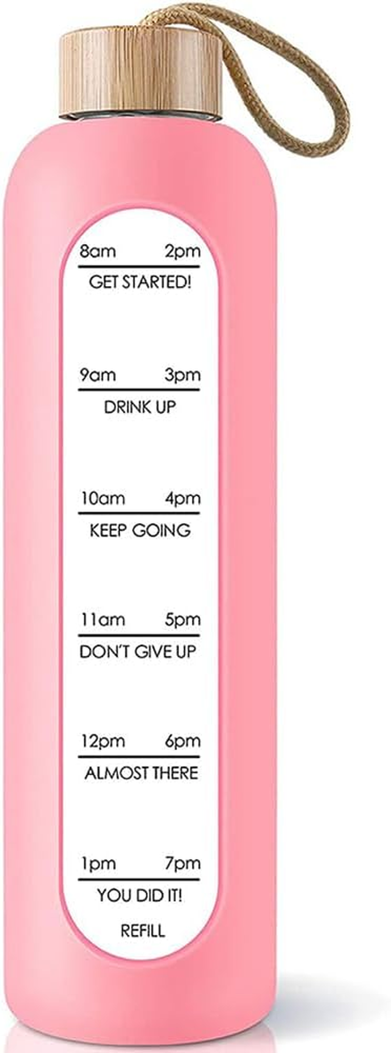 1000 ML Water Bottle, Time Marker Water Cup, Reusable Glass Tumbler, Motivational Water Bottles with Silicone Sleeve and Bamboo Lid, Drop Resistant Water Bottle for Gym Sports Outdoor