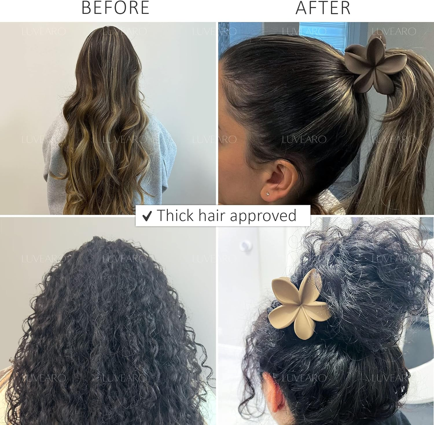 Luvearo 4Pc Nonslip Matte Flower Hair Clips for Women Thick/Thin Hair Accessories for Women Neutral Flower Cute Claw Clips Variety Pack Plumeria Hair Clip image number 4