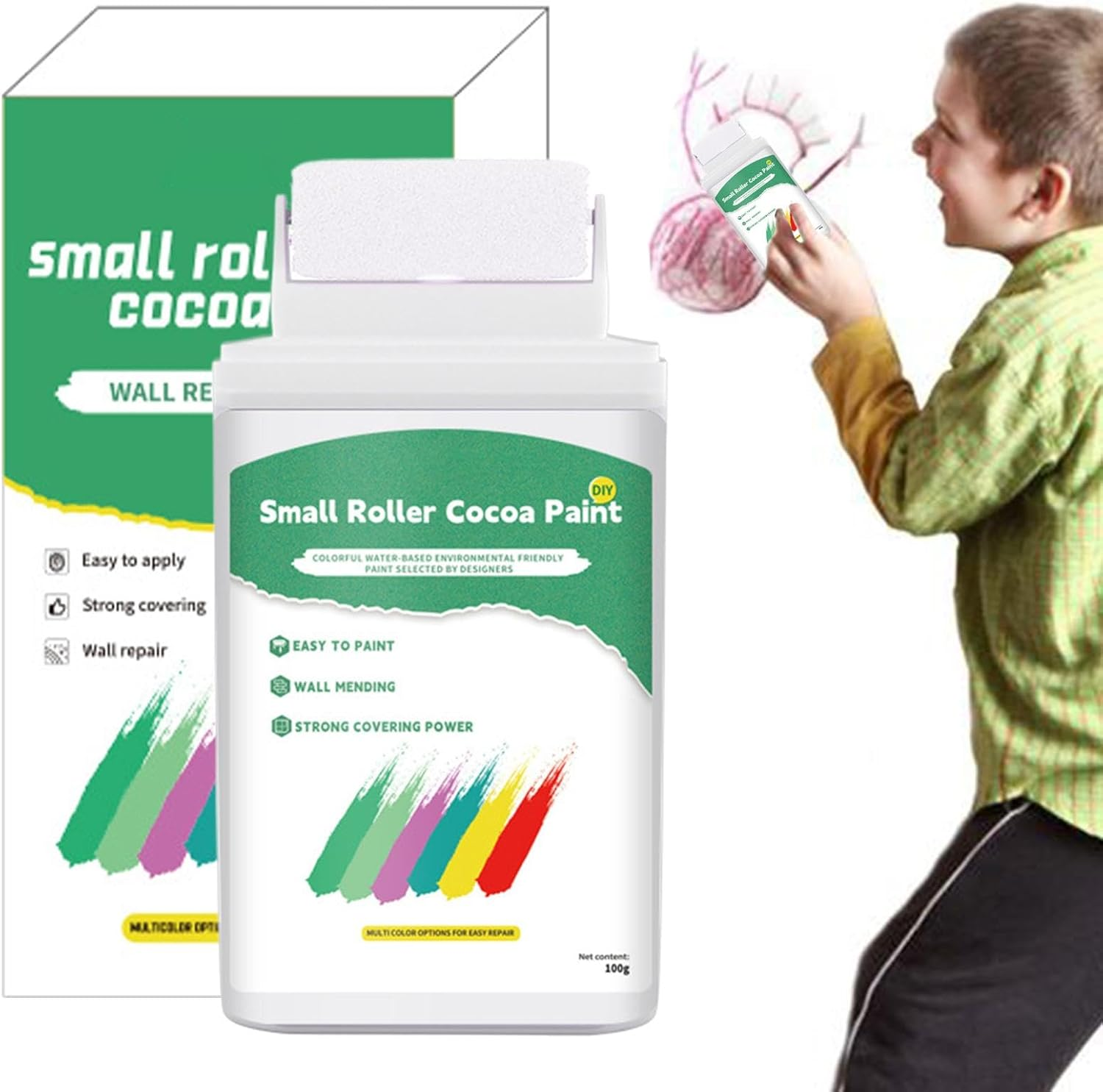 Wall Paint, 100G Safe Wall Repair Paste, White Ceiling Paint, Wall Touch-Up Kit with Roller Brush, (Easy-To-Use & Stain Removal), Ideal for Home Wall Painting and Touch