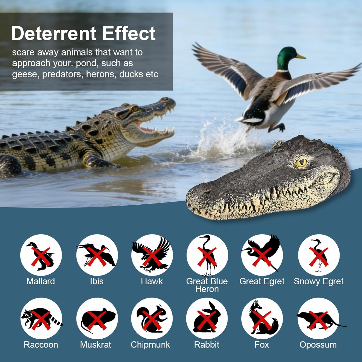 Epochtech Floating Alligator Head, Pool Accessories Float Alligator for Koi Pond Decoration and Protection to Scare Away Birds image number 2