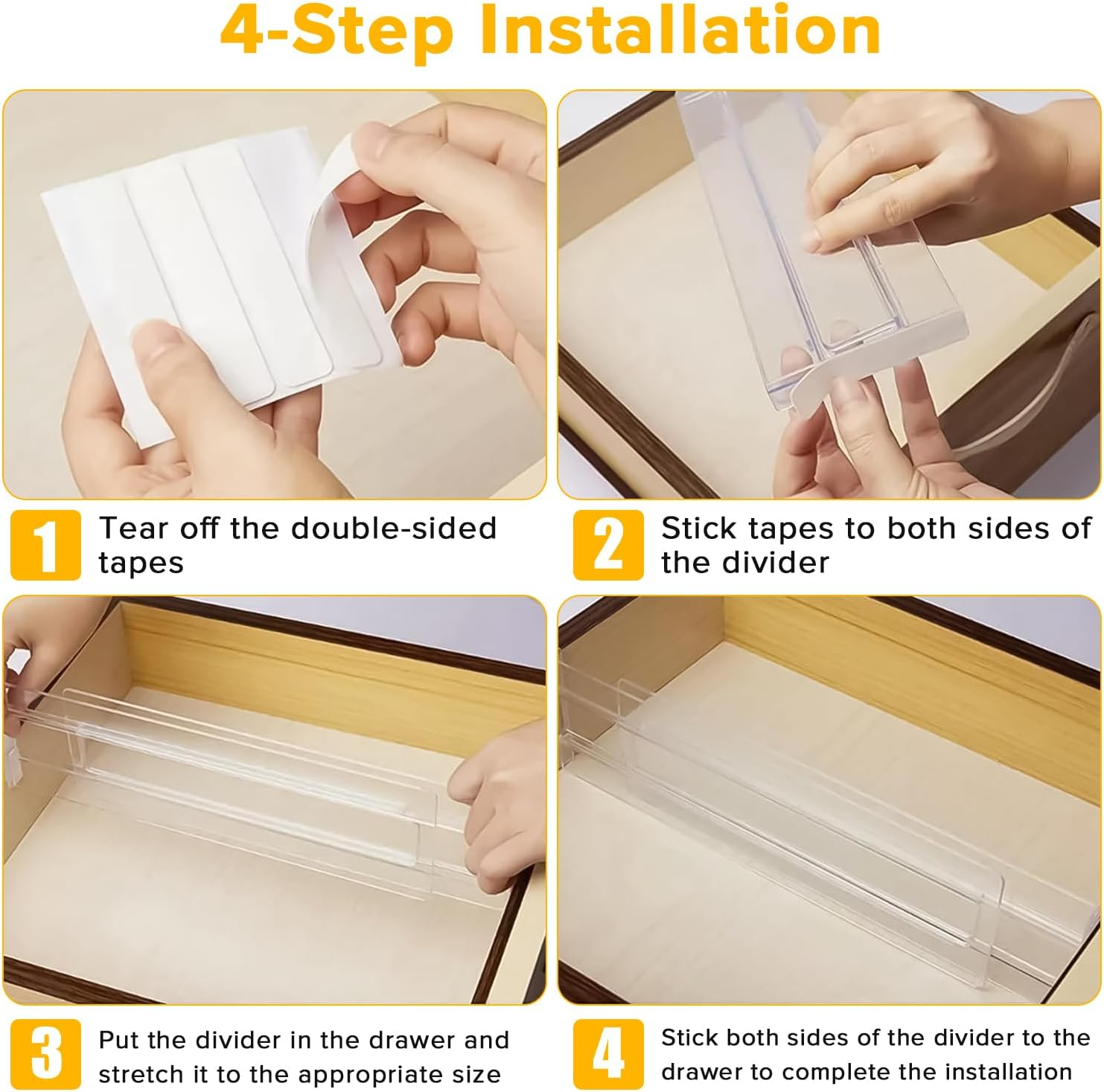 Yakiter Drawer Dividers, 8 Pack 27.5&ndash;52Cm Adjustable Clear Drawer Organisers, 8Cm High Drawers Separators for Clothes, Kitchen Utensils, Bathroom & Office Organization Storage (8) image number 1