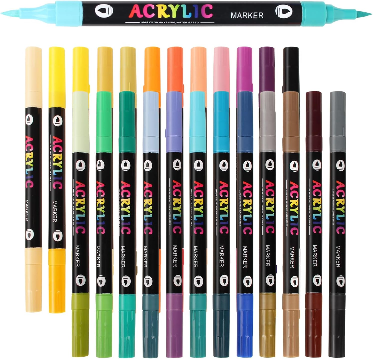 48 Colors Acrylic Paint Markers, 24 Pack Acrylic Paint Pens with Double Brush Tip for Kids and Adults, Acrylic Pens for Rocks, Eggs, Wood, Rock, Canvas, Plastic, Glass, Ceramic