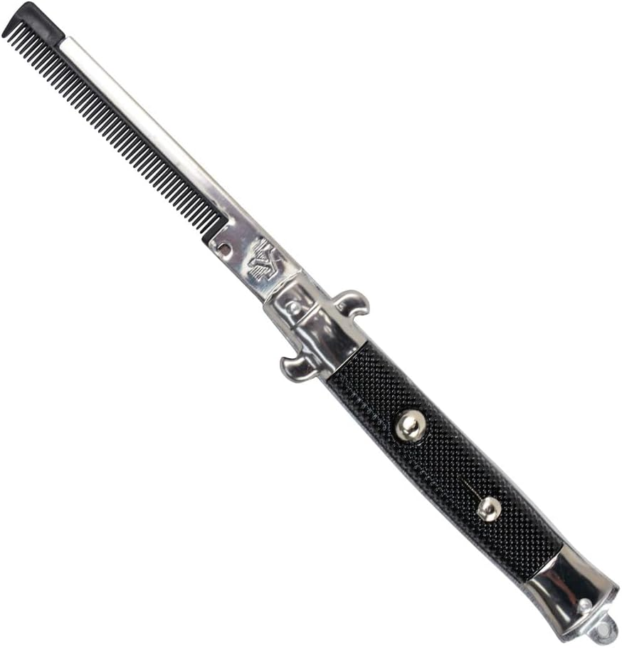 Rhode Island Novelty 9" Stainless Steel Switch-Blade Folding Pocket Comb (1-Unit) image number 2