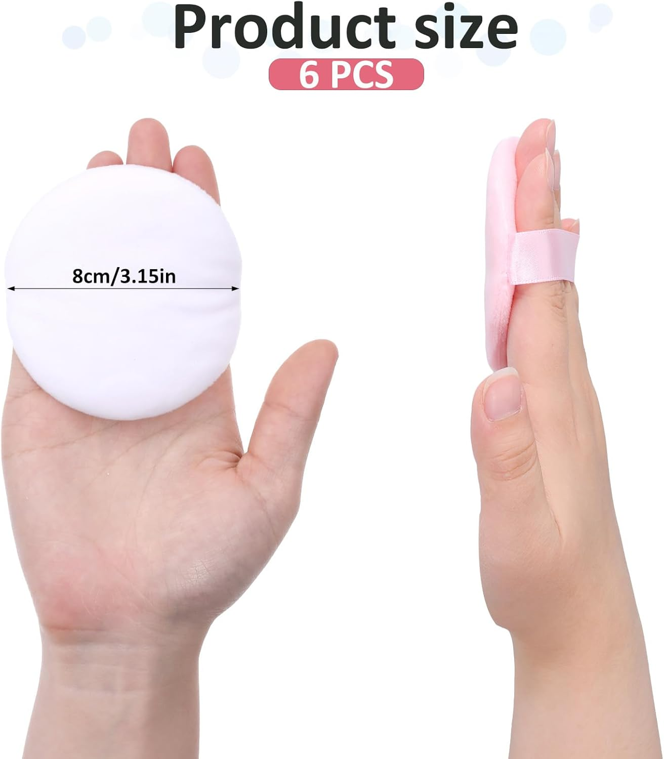 Pack of 6 8 Cm round Powder Puffs, Large Velour Face Body Powder Puffs, Loose Powder Puffs, Ultra Soft, Washable, Reusable Cotton Powder Puff, Body Powder Puffs, for Wet Dry Make up Tool image number 1