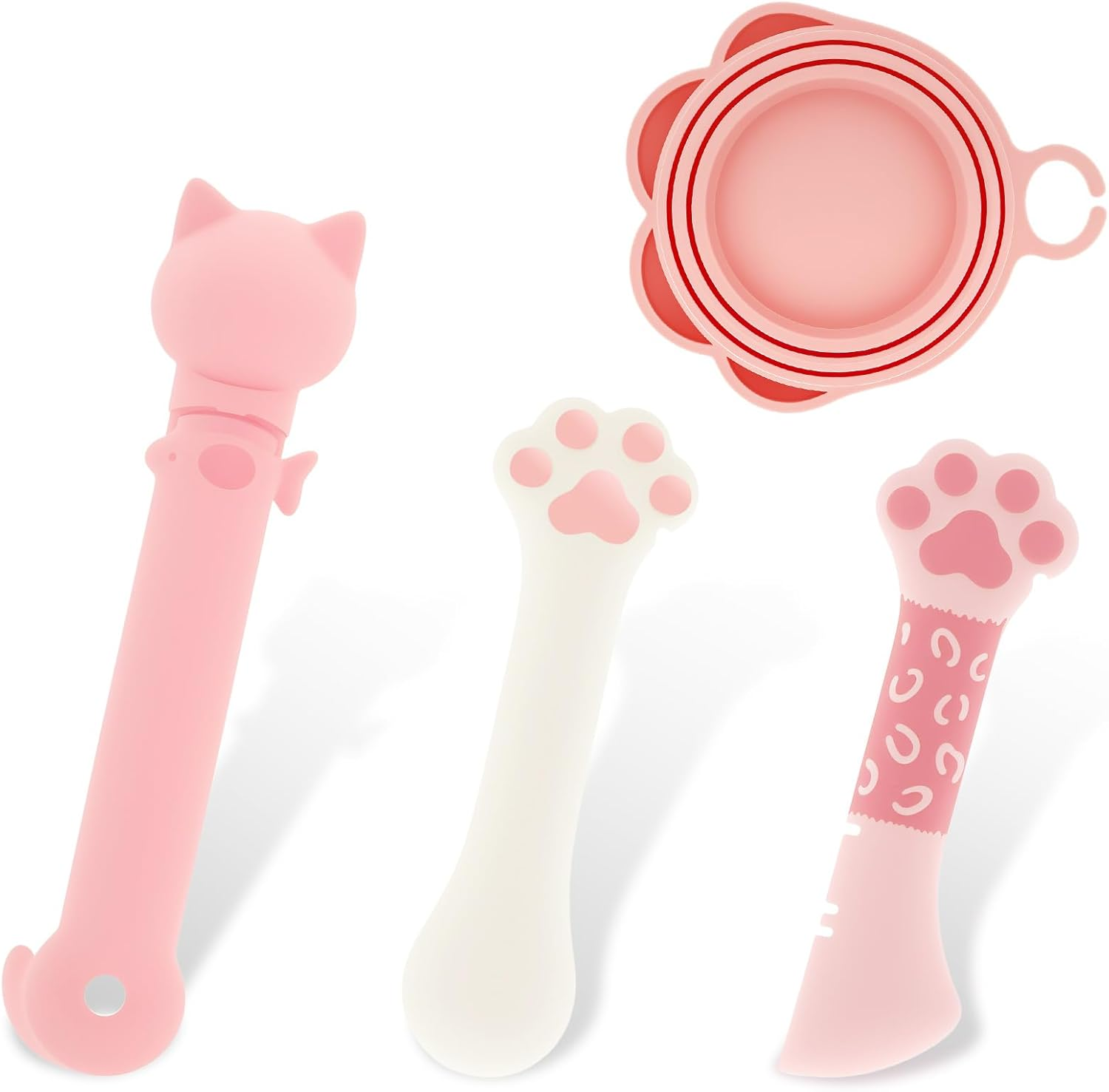 Silicone Cat Food Spatula, 4 Pcs Pet Food Can Supplies with Cat Strip Feeder Spoon Practical Cat Food Can Supplies Set for Pets Feeding Pink image number 3